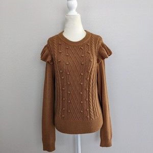 EUC Women's Veronica Beard Earl Crew Neck Cable Sweater Size Small